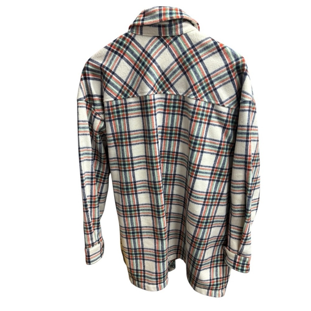 BP Nordstrom Ivory Blue Plaid Wool Blend Shacket Shirt Top Jacket I Size:2X - Picture 6 of 7